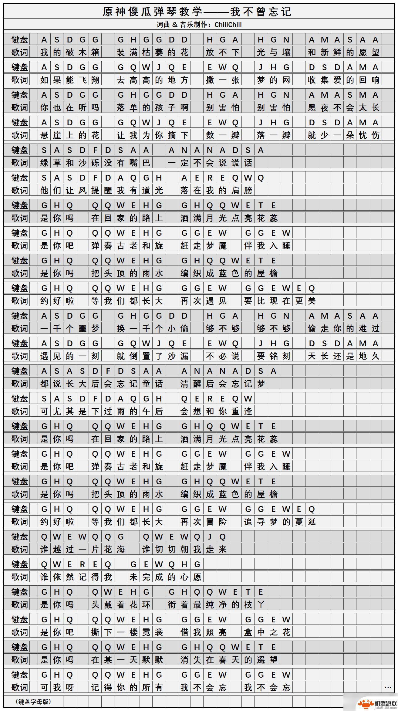 我不曾忘记原神简谱